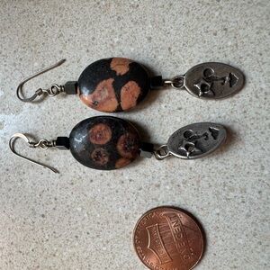 Elegant Sterling Silver Artisan Black and Brown Stone Earrings